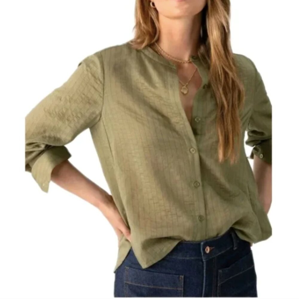 Sanctuary Femme Button Up Blouse Olive Stripe Size XS New with Tags